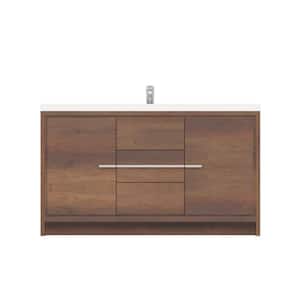 Sortino 60 in. W x 19 in. D Single Bath Vanity in Rosewood with Acrylic Vanity Top in White with White Basin