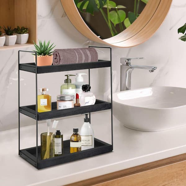 2-Tier Countertop Organizer for Bathroom Counter - Wood Bathroom Counter  Organizers Shelf Cosmetic Storage, Standing Vanity Tray for Bathroom