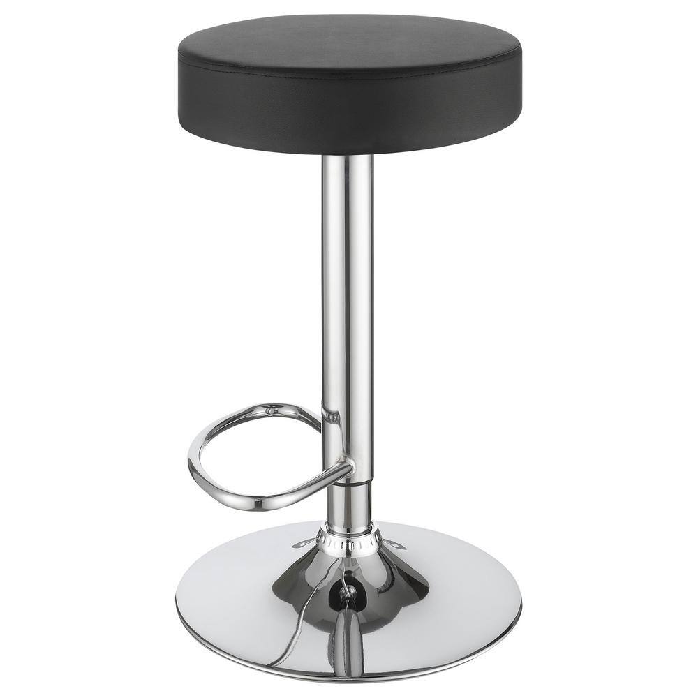Black Faux Leather Adjustable Swivel Bar Stool with Chrome Base