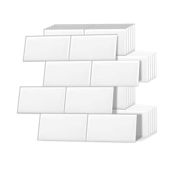 White PVC 10 in. x 10 in. Thickened Subway Tile Peel and Stick Backsplash for Kitchen and Bathroom-10-Pack