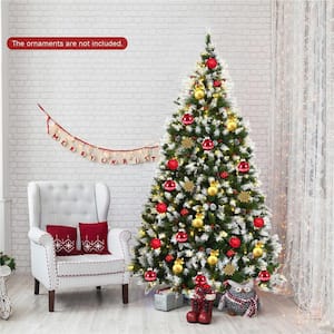 7.5 ft. Pre-lit Snowy Artificial Christmas Tree 1398 Tips with Pine Cones and Red Berries