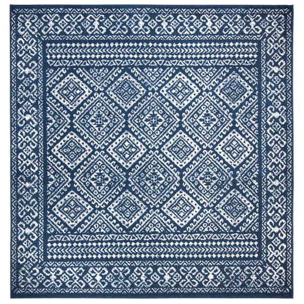 Tulum 12 ft. x 12 ft. Square Navy/Ivory Border Geometric Diamonds Area Rug