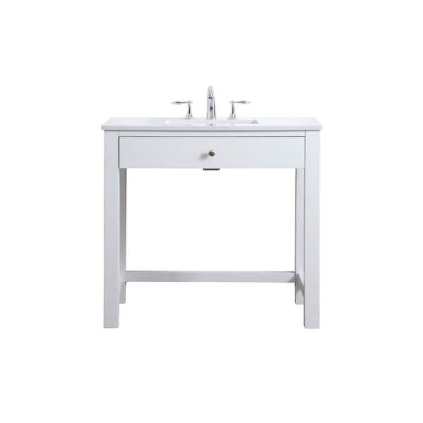 36 in. W x 21.5 in. D x 34 in. H ADA Bath Vanity in White with White Engineered Marble Top