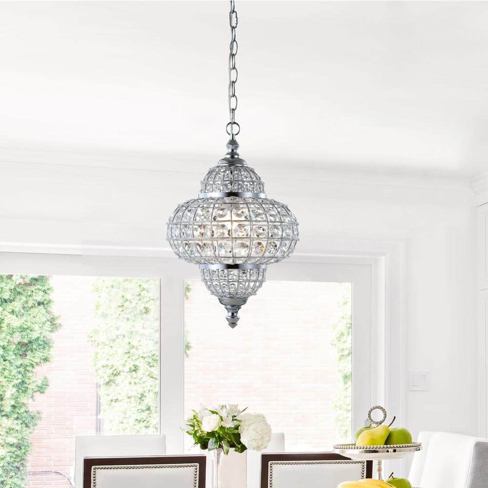 Juliette 19.5" Chrome and Crystal Modern LED Pendant Light