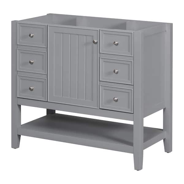 Unbranded 35.5 in. W x 18 in. D x 32.9 in. H Bath Vanity Cabinet without Top in Gray with 1 Cabinet and 3-Drawers