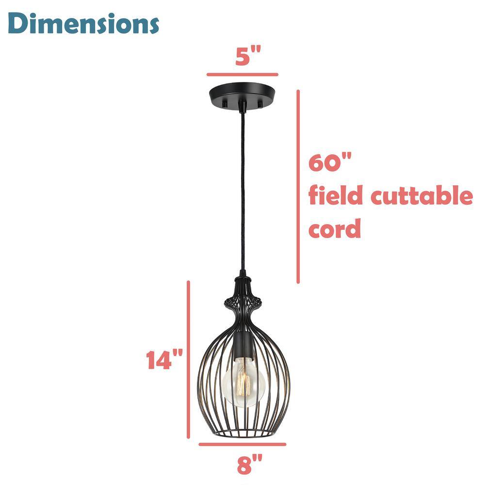 Matte Black Transitional Mini Pendant with Metal Wire Shade 8" Wide
