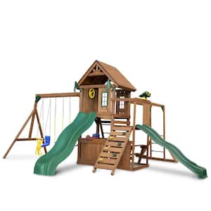 Super KnightsBridge Complete Wooden Outdoor Playset with Slides, Monkey Bars, Swings and Swing Set Accessories