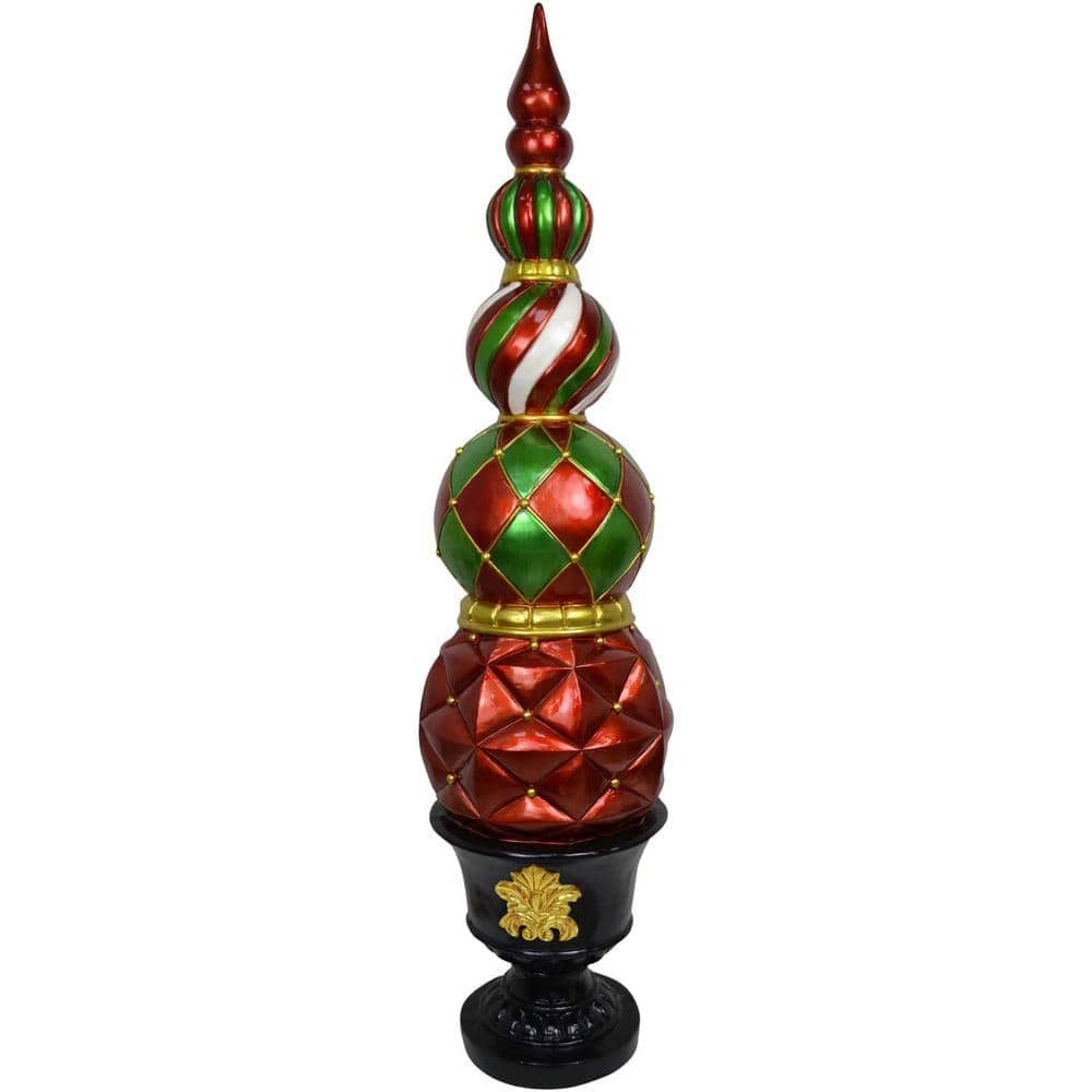 50 in. Artificial Christmas Resin Ball and Finial Topiary in Black Pedestal