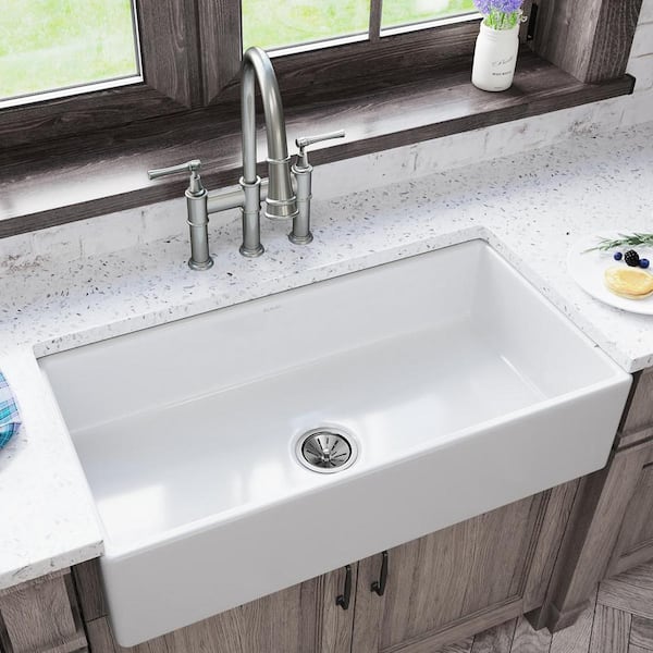 Burnham 36 in. Farmhouse/Apron-Front Single Bowl 18-Gauge White Fireclay Kitchen Sink Only
