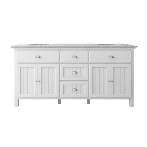 Home Decorators Collection - Ridgemore 71 in. W x 22 in. D Vanity in White with Granite Vanity Top in Grey with White Sink