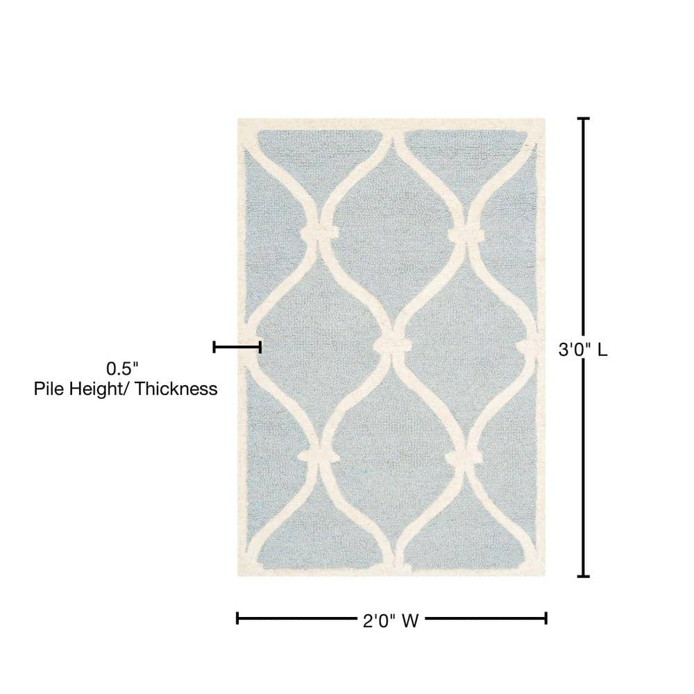 Hand-Tufted Blue and Ivory Wool Geometric Area Rug, 2' x 3'
