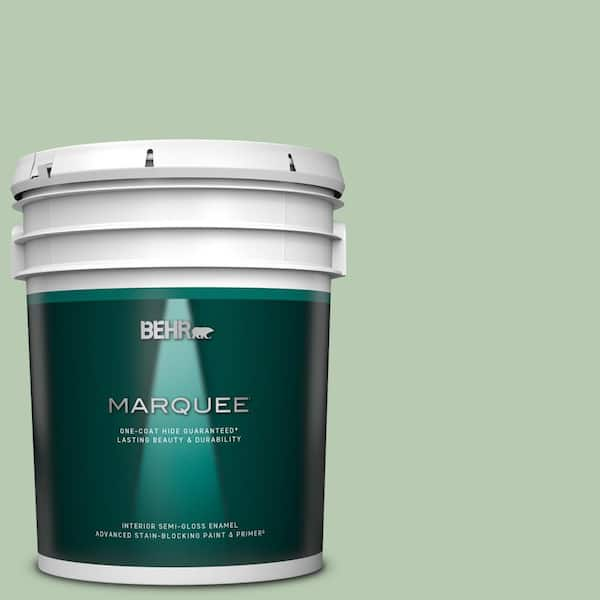 BEHR MARQUEE 5 gal. #S400-3 Healing Aloe One-Coat Hide Semi-Gloss Enamel Interior Paint & Primer