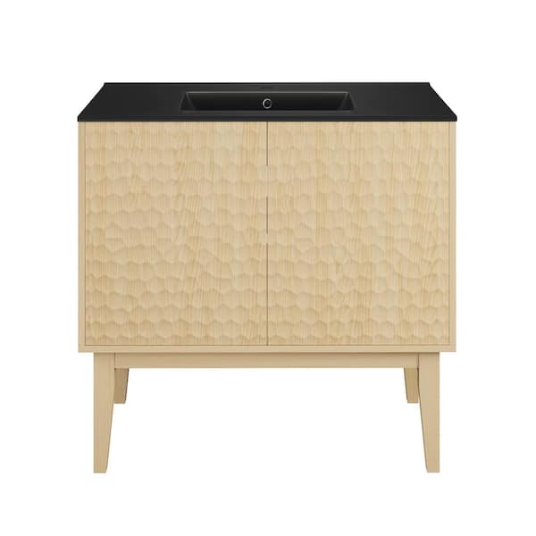 Swiss Madison Bosse 36 in. Freestanding Bath Vanity in Natural Oak with Black Ceramic Sink Top