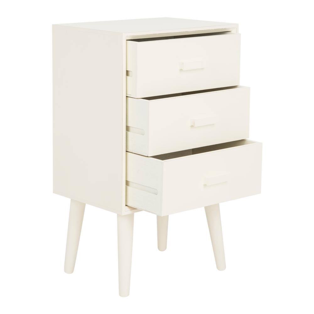 Pomona Antique White Mid-Century 3-Drawer Transitional Accent Table