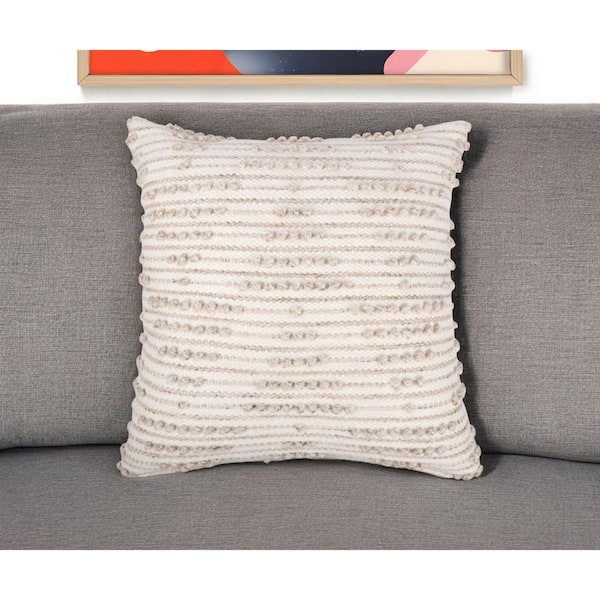 HomeRoots White, Natural Geometric Polyester 20 in. x 20 in. Throw Pillow