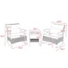 Measurement diagram showing dimensions for the rocking chairs and side table.