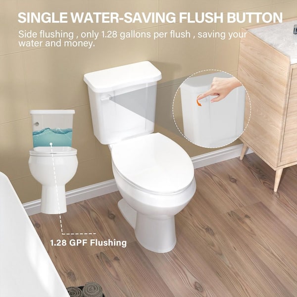 12 in. 2-Piece 1.28 GPF Single Flush Elongated Chair Height Toilet in Gloss White with Soft Close Seat Toilet