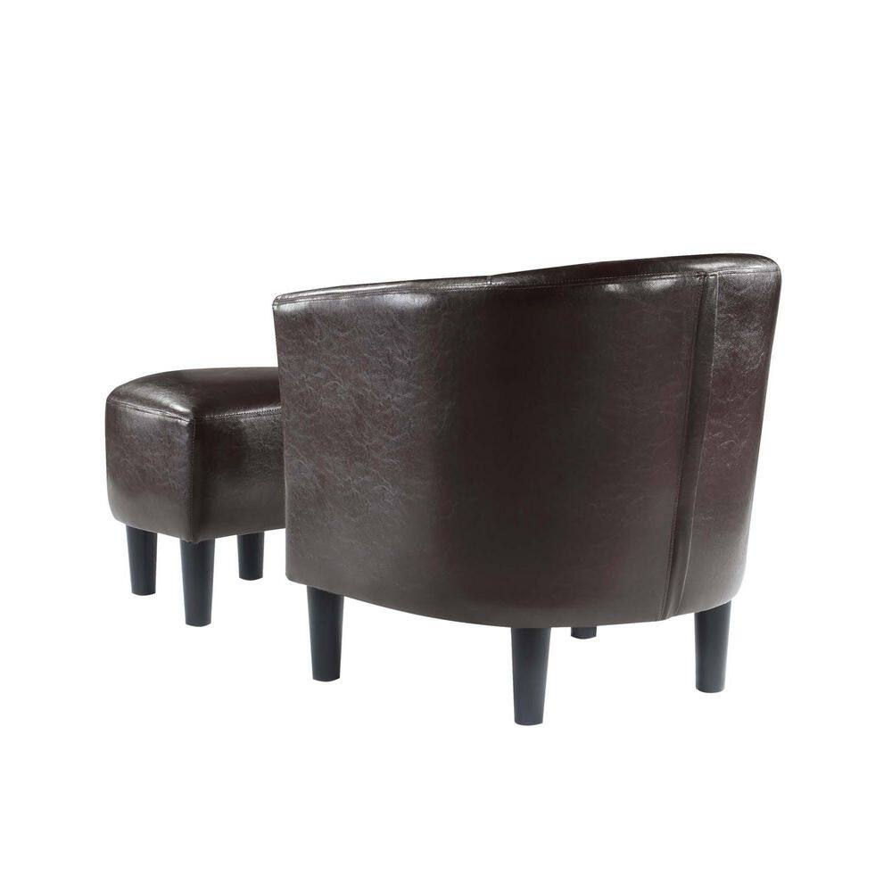 Espresso Faux Leather Barrel Accent Chair and Ottoman Set