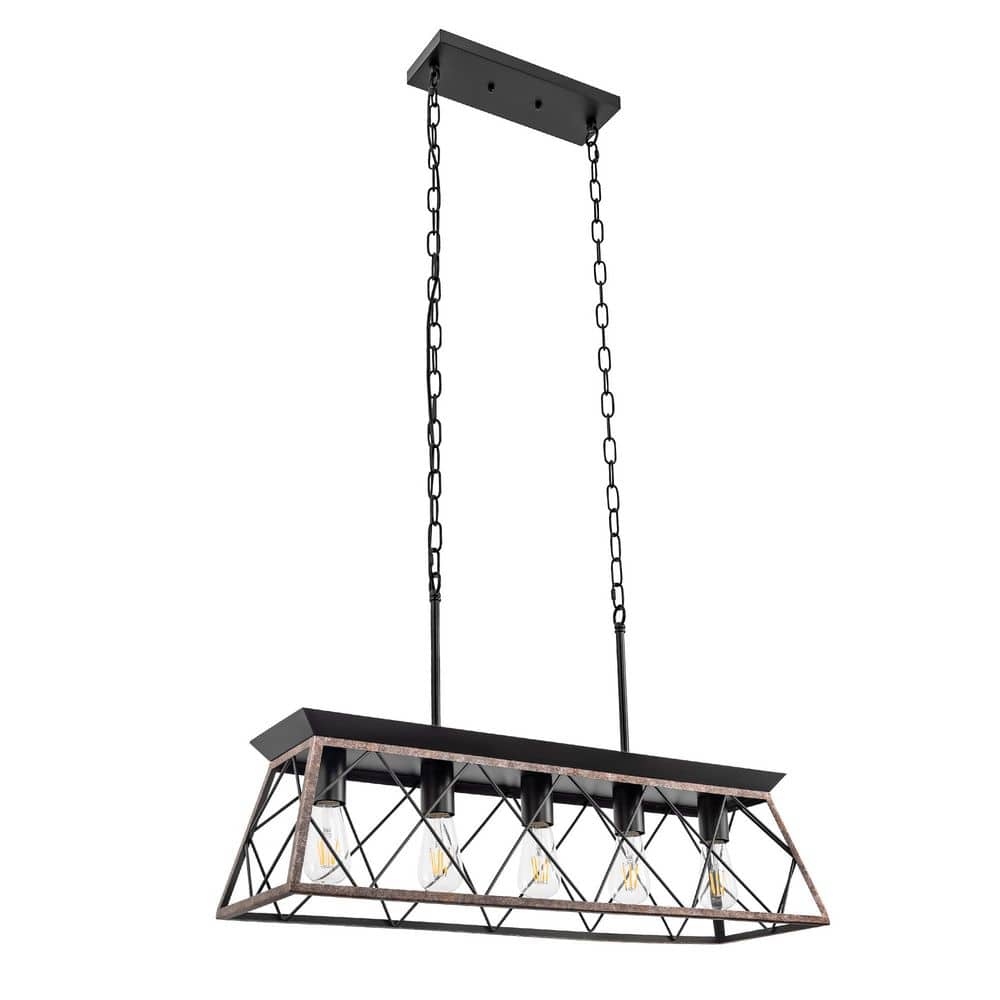 Emeritpro 5-Light Industrial Black Rust Island Chandelier