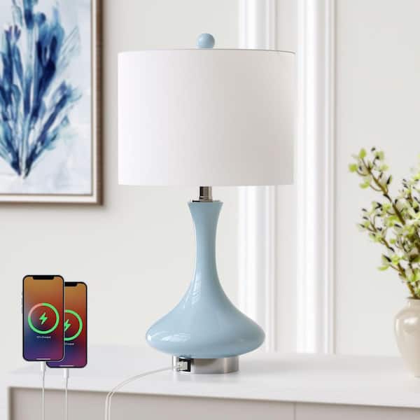 Maxax Sacramento 23 In. Blue Modern Dimmable Ceramic Bedroom Living Room Bedside Desk Nightstand Table Lamps Usb Port