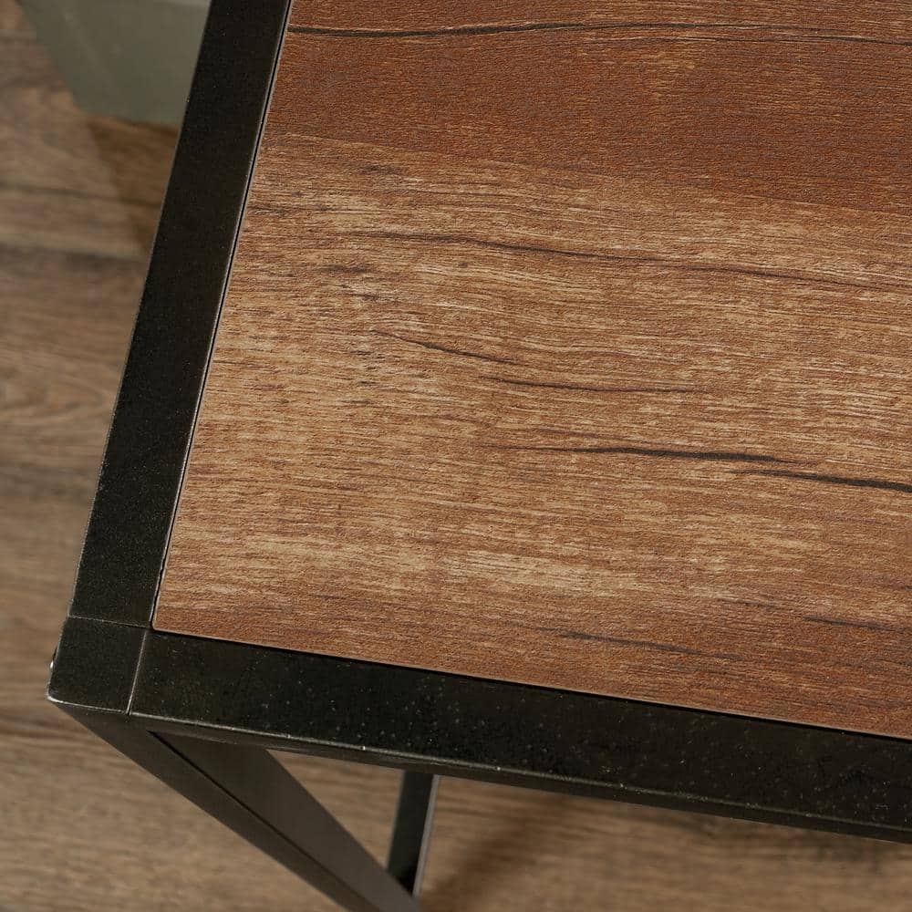 Black and Oak Wood Writing Desk with Drawer and Shelf