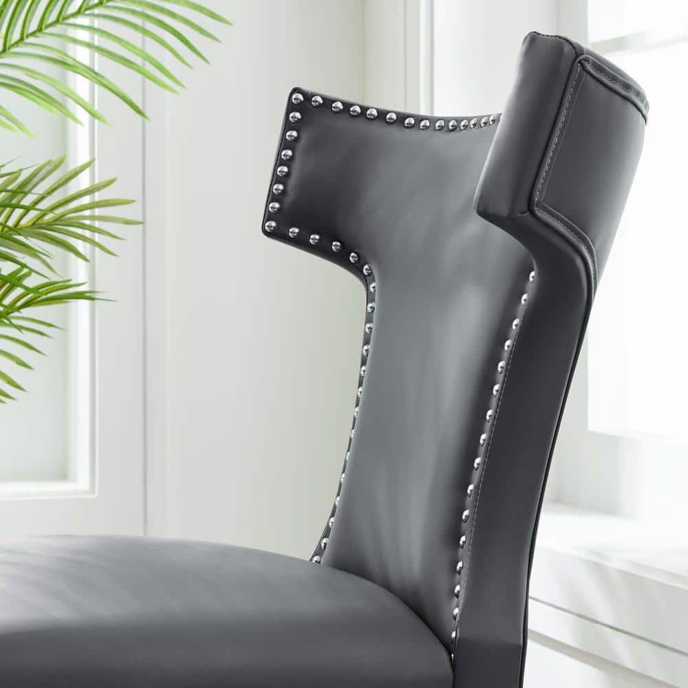 Gray Faux Leather Upholstered Side Chair with Wood Legs
