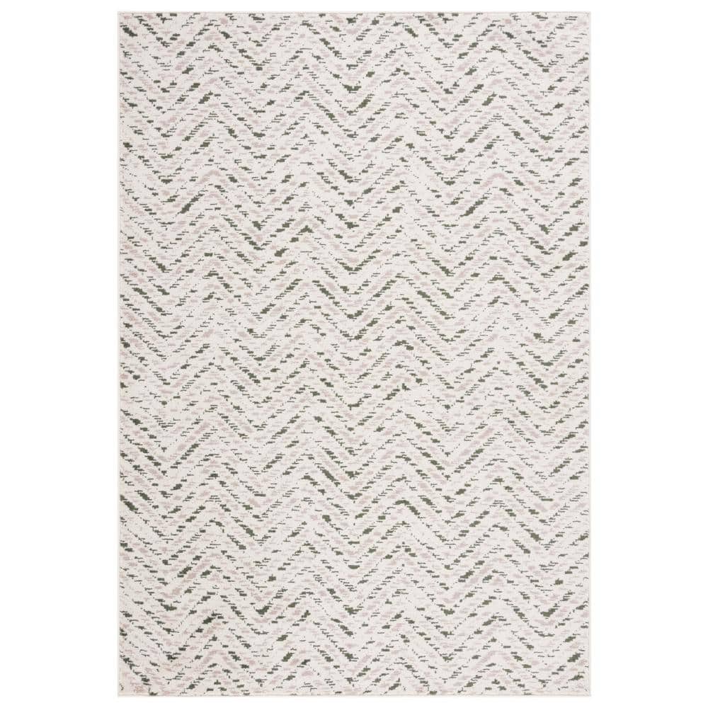 Ivory and Dark Green Chevron Rectangular Area Rug