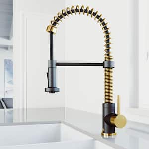 Edison Single Handle Pull-Down Sprayer Kitchen Faucet in Matte Brushed Gold and Matte Black