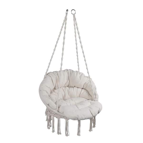 Otryad Hammock Chair Macrame Swing Max 330 Lbs Hanging Cotton Rope Hammock Swing Chair for Indoor and Outdoor with Cushion