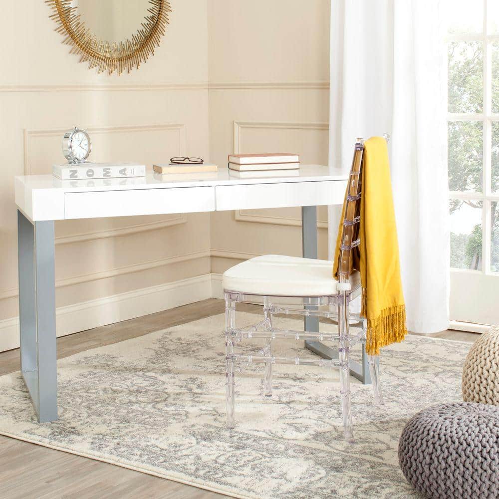 Barton 47'' White and Gray Transitional Home Office Desk with Drawers