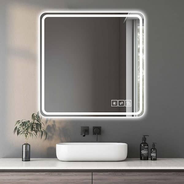 Unbranded 36 in. W x 36 in. H Rectangle LED Bathroom Mirror Vanity Mirror with Light, Rust-Resistant, Anti-Fog, Tri-Color Changing