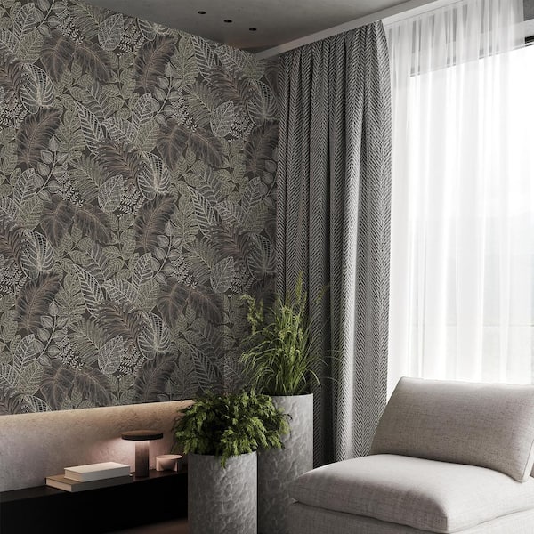 Super Fresco Easy Scattered Leaves Charcoal/Gold Wallpaper