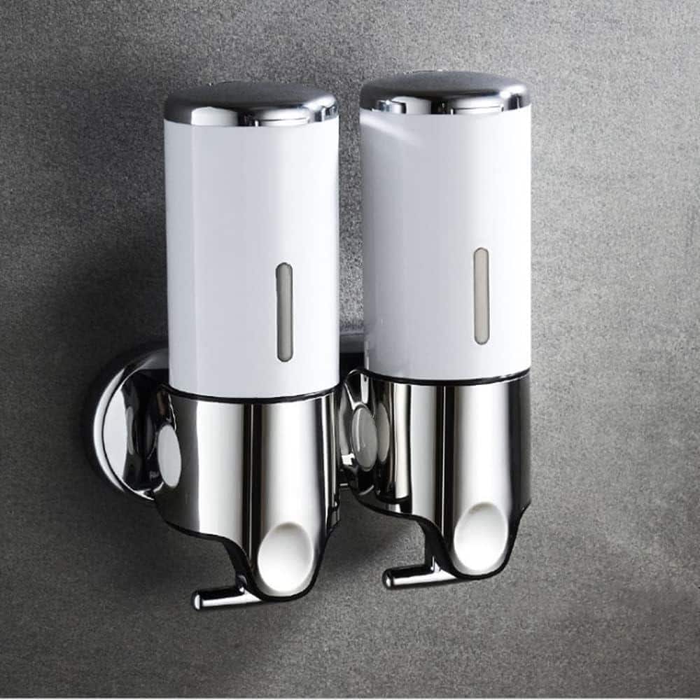 2 Chamber Wall Mounted Bathroom Shower Pump Dispenser and Organizer-White