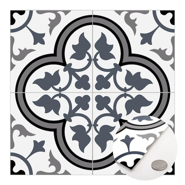 sunwings Patterned 12 in. x 12 in. Blue Peel and Stick Encaustic Backsplash Vintage Tile (10-Tiles, 10 sq. ft.)