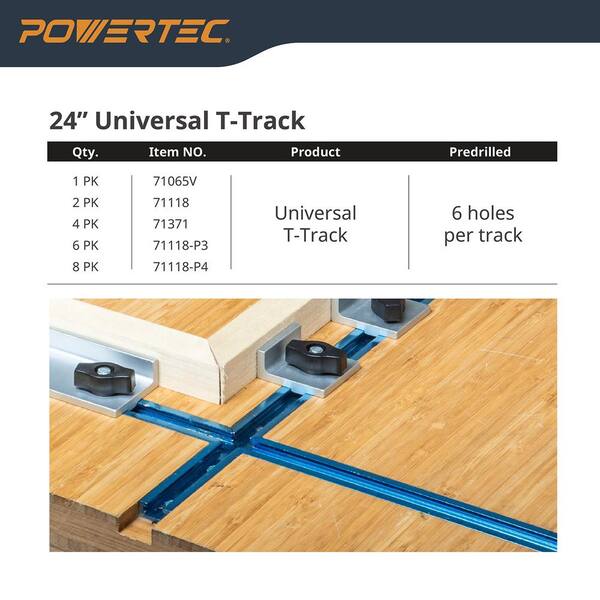 POWERTEC 3 in. Aluminum T-Track Intersection Kit with Predrilled
