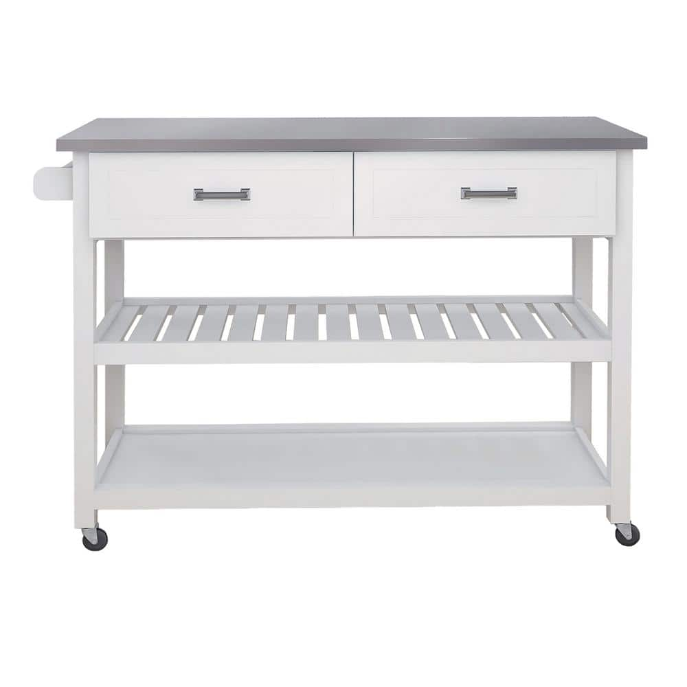 Costway White Kitchen Island with 2-Door Storage Cabinet HW64505 - The Home  Depot