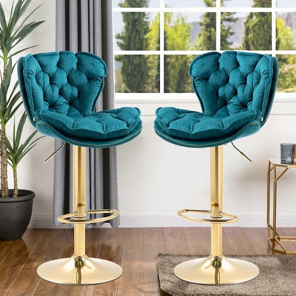 HOMEFUN 44 in. Teal Velvet Swivel Low Back Matal Frame Adjustable Cushioned  Counter Height Bar Stool (Set of 2) HFHDSN-883TL-2 - The Home Depot
