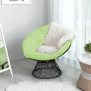 Green Rattan Metal Papasan Chair Ergonomic Chair 360-Degree Swivel Soft Cushion Garden