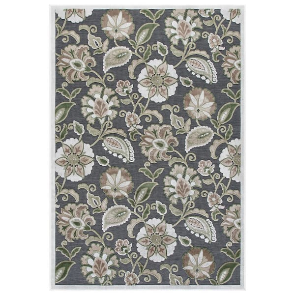Cabana 4 x 6 Black/Green Floral Area Rug