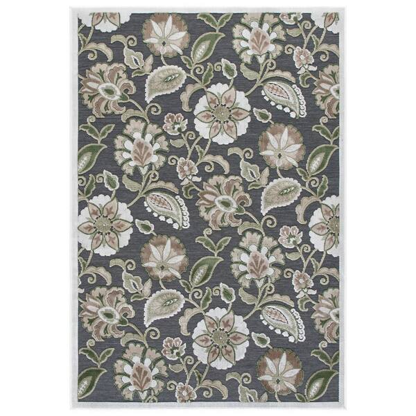 Cabana 6 x 10 Black/Green Floral Area Rug