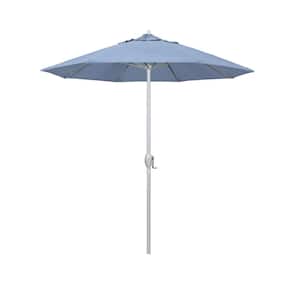 7.5 ft. Matted White Aluminum Market Patio Umbrella Auto Tilt in Air Blue Sunbrella