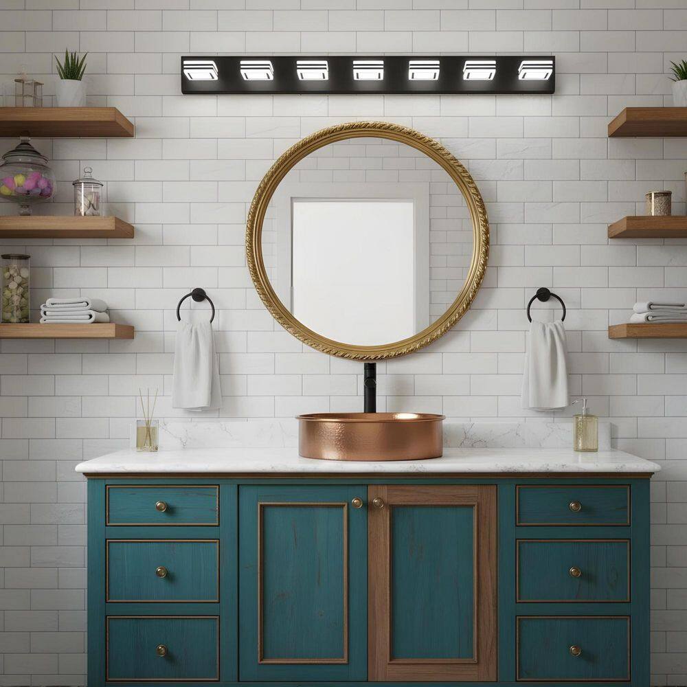45.3 in. 7-Light Black LED Vanity Light with Dimmable 6000K Light price history on PriceWatchPro