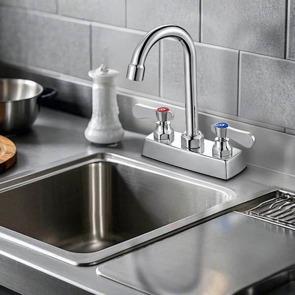 4 in. Double Handle Deck Mount Standard Kitchen Faucet with 3-1/2 in. Gooseneck Spout in Polished Chrome