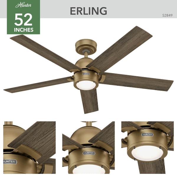Hunter - Erling 52 in. ENERGY STAR Luxe Gold Indoor Ceiling Fan with LED Light Kit and Handheld Remote