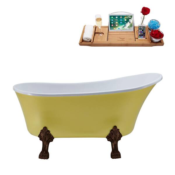 Streamline 55 in. Acrylic Clawfoot Non-Whirlpool Bathtub in Matte Yellow,Matte Oil Rubbed Bronze Clawfeet And Drain