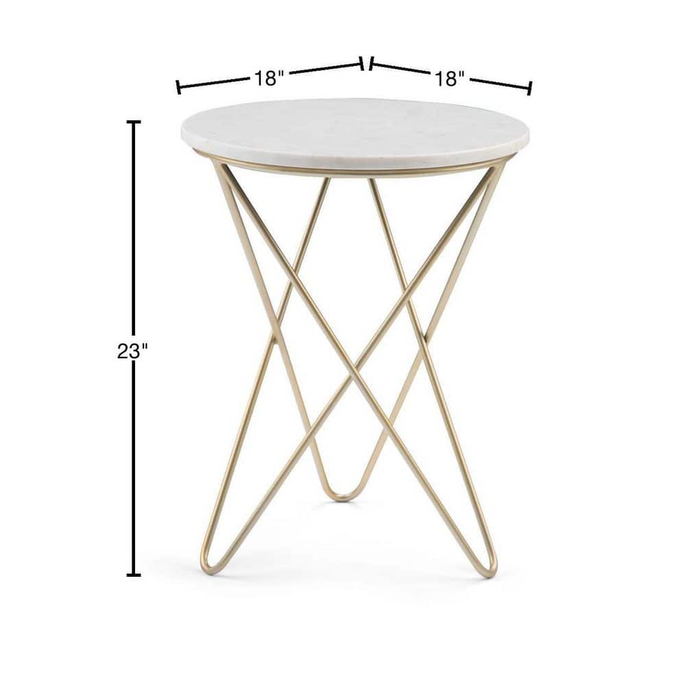 Gabon 18" White Marble and Gold Metal Round End Table