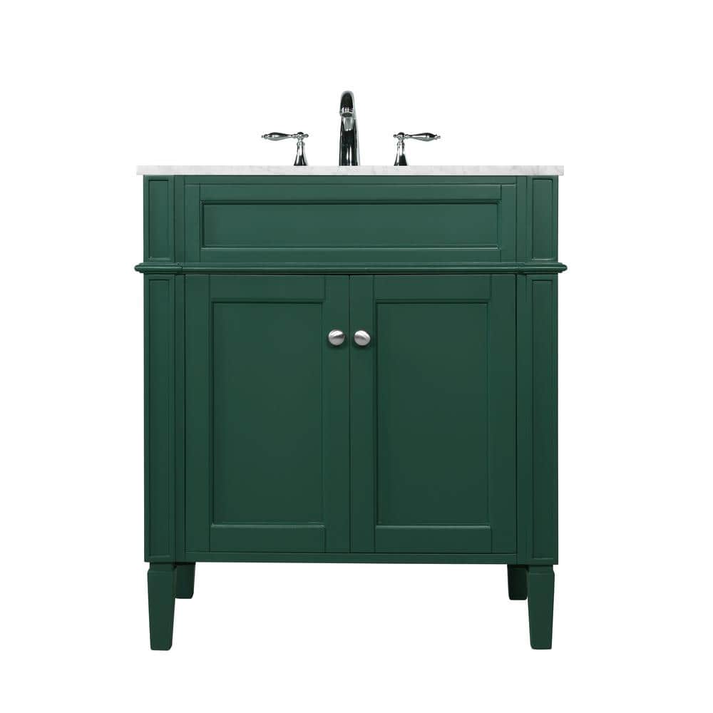 Timeless Home 30 in. W Single Bath Vanity in Green with Marble Vanity Top i