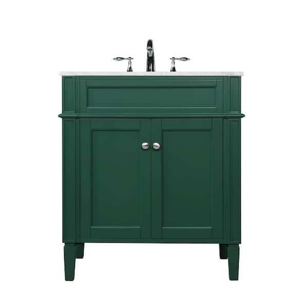 Unbranded Timeless Home 30 in. W Single Bath Vanity in Green with Marble Vanity Top in Carrara with White Basin