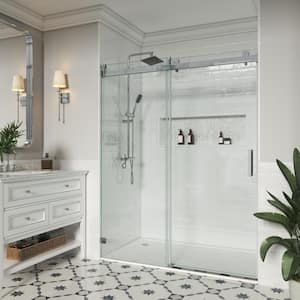 60 in. W x 72 in. H Single Sliding Frameless Soft-Closing Shower Door in Chrome with Easy-Clean 3/8 in. Glass