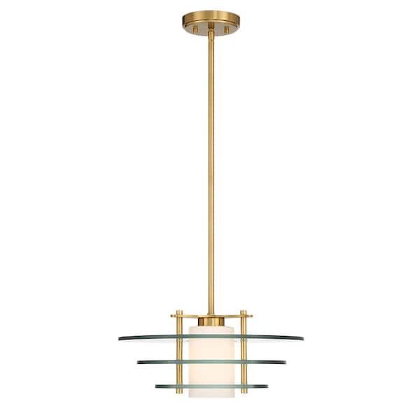 Savoy House Newell 60 Watt 1 Light Warm Brass Pendant Light With Clear And White Opal Glass 8870